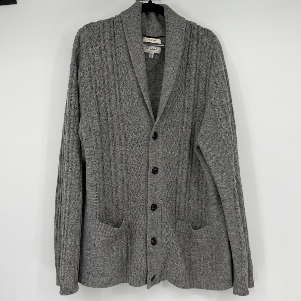 John W Nordstrom Mens XL Gray 100% Cashmere Cable Knit Shawl Collar Cardigan
